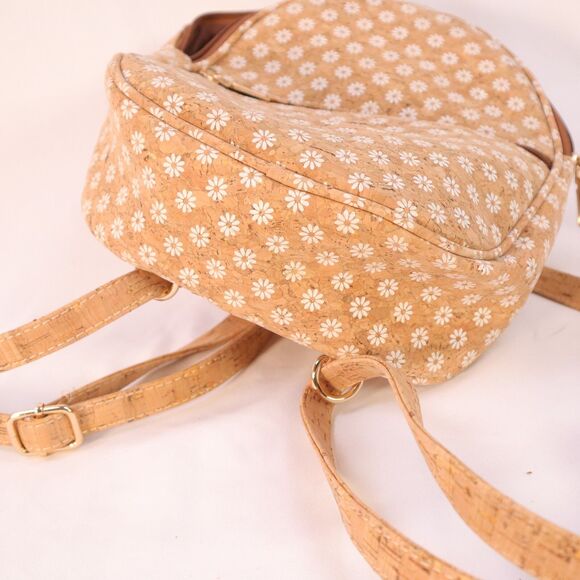 Corkcho Cork Fabric Backpack Purse Adjustable Straps Bag Tan w/ Daisys - Picture 4 of 10